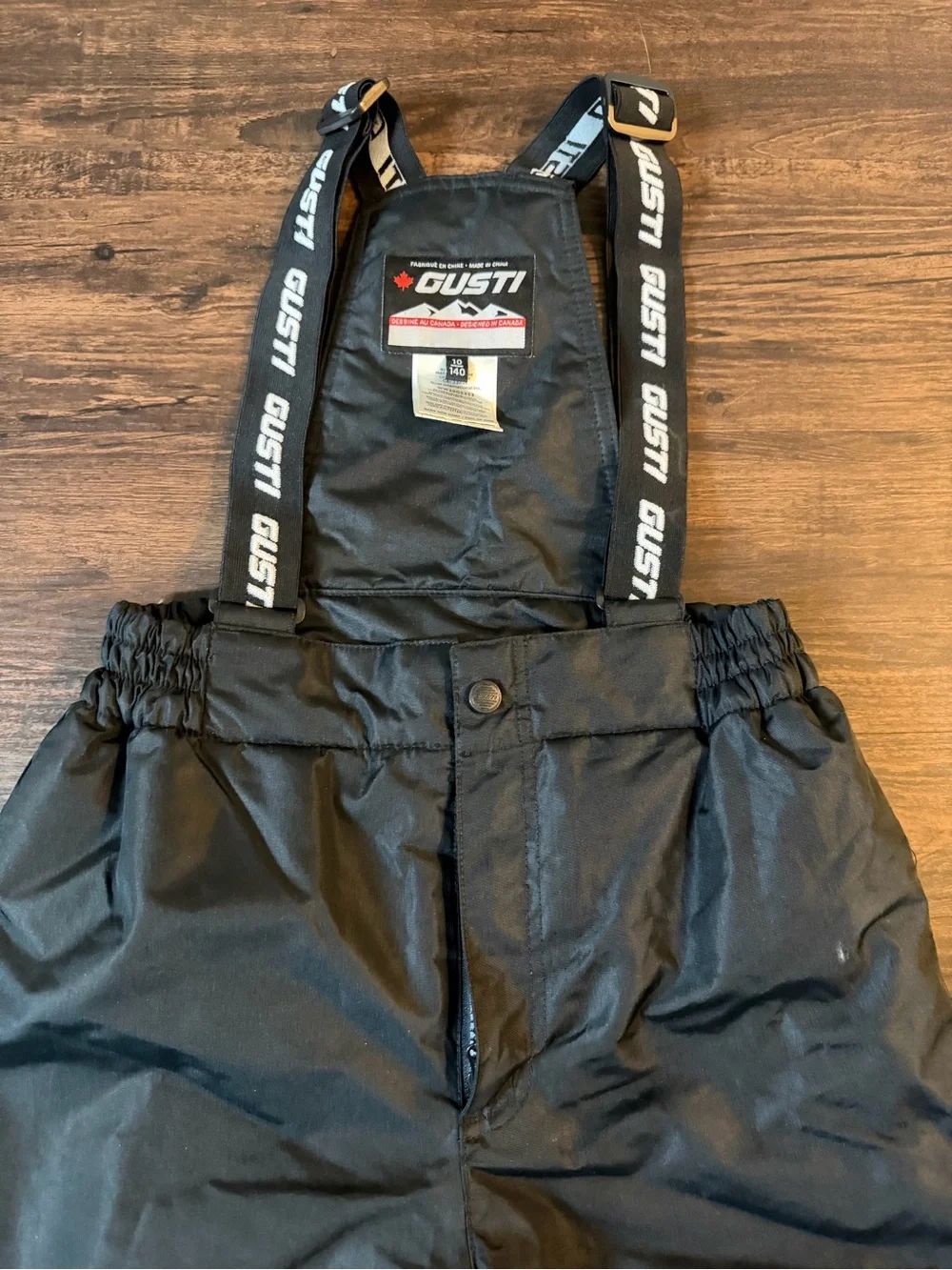 Black Kids Snow Bib Overalls with Logo Suspenders
